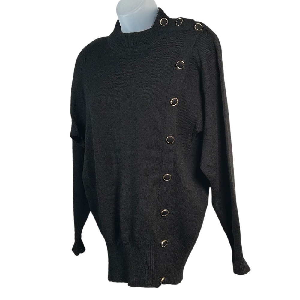 Ann Wi Womens Mock Neck Sweater Asymmetrical Gold Buttons Vintage '90s Small VTG - Picture 4 of 8